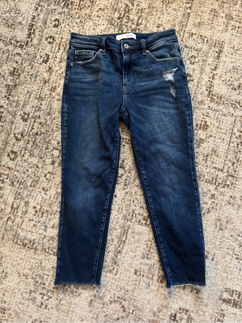KanCan Dark Blue Distressed Ankle Crop Jeans